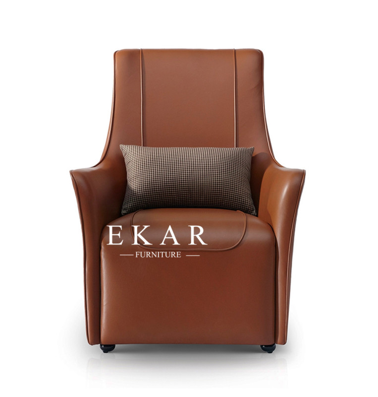 Modern high back upholstered leather armchair