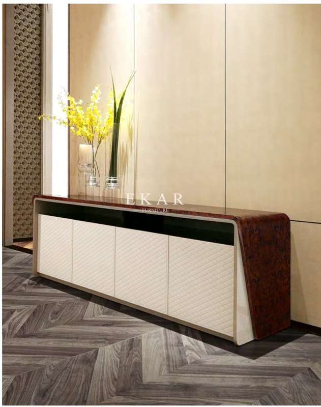 The door panel is a living room TV cabinet with cotton embroidered diamond pattern