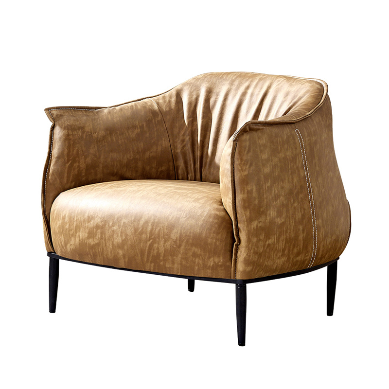 EKAR FURNITURE Leather Lounge Chair with Metal Base