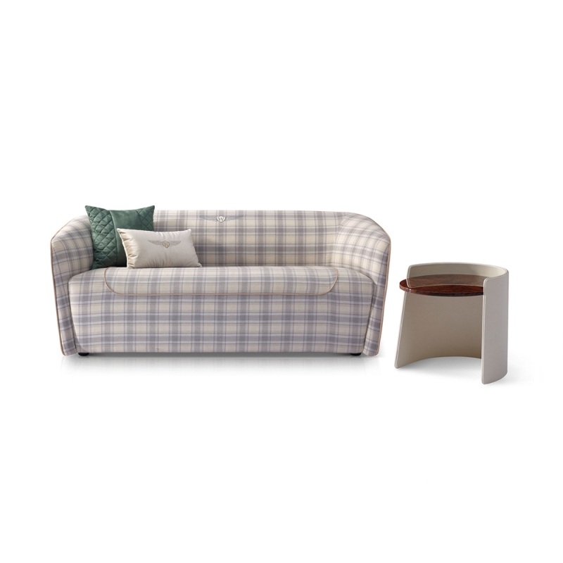 Modern two-seater plaid fabric living room sofa