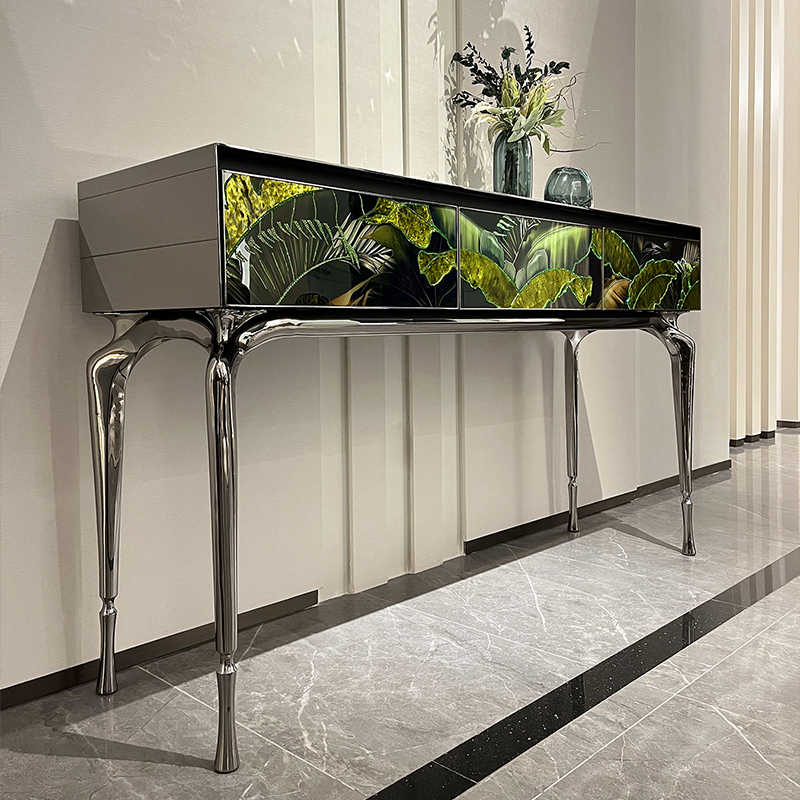 Exquisite crystal diamond inlaid console table