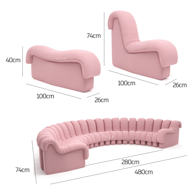 Curved Sofa with Zipper Decor