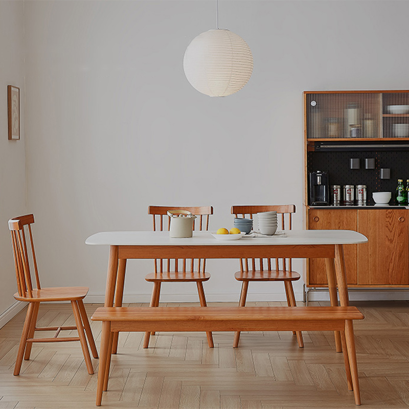 Cherry Wood and Slate Dining Table