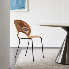 Metal and Cherry Wood Veneer Dining Chair