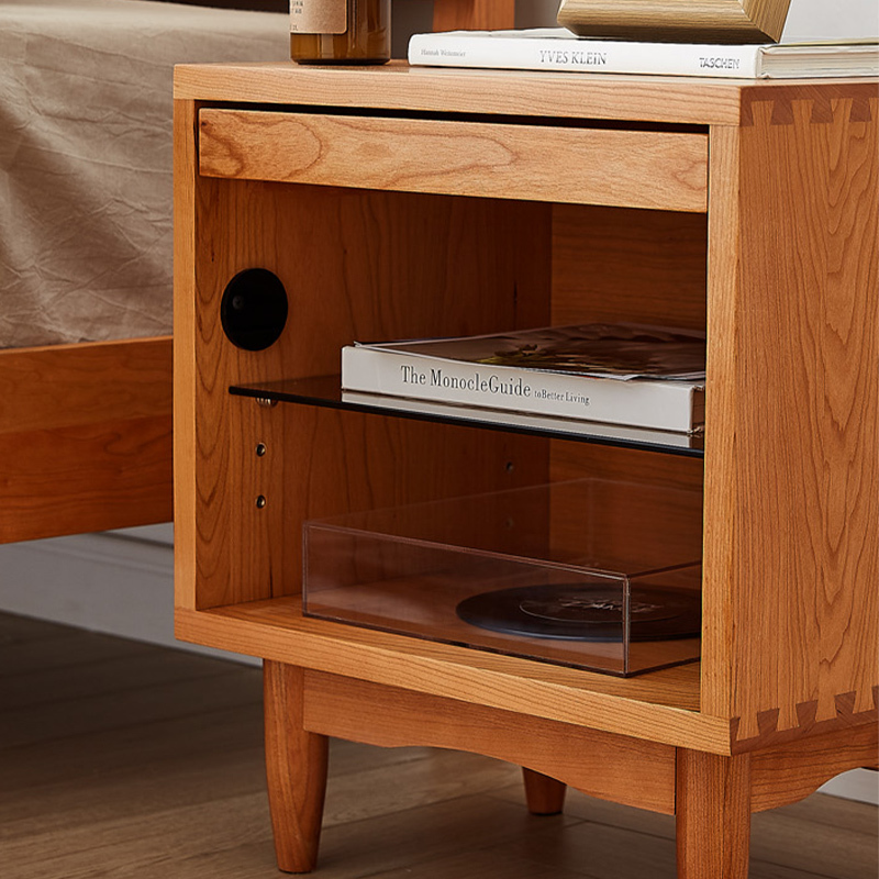 Natural Wood Tone Pine Bed and Bedside Table Set