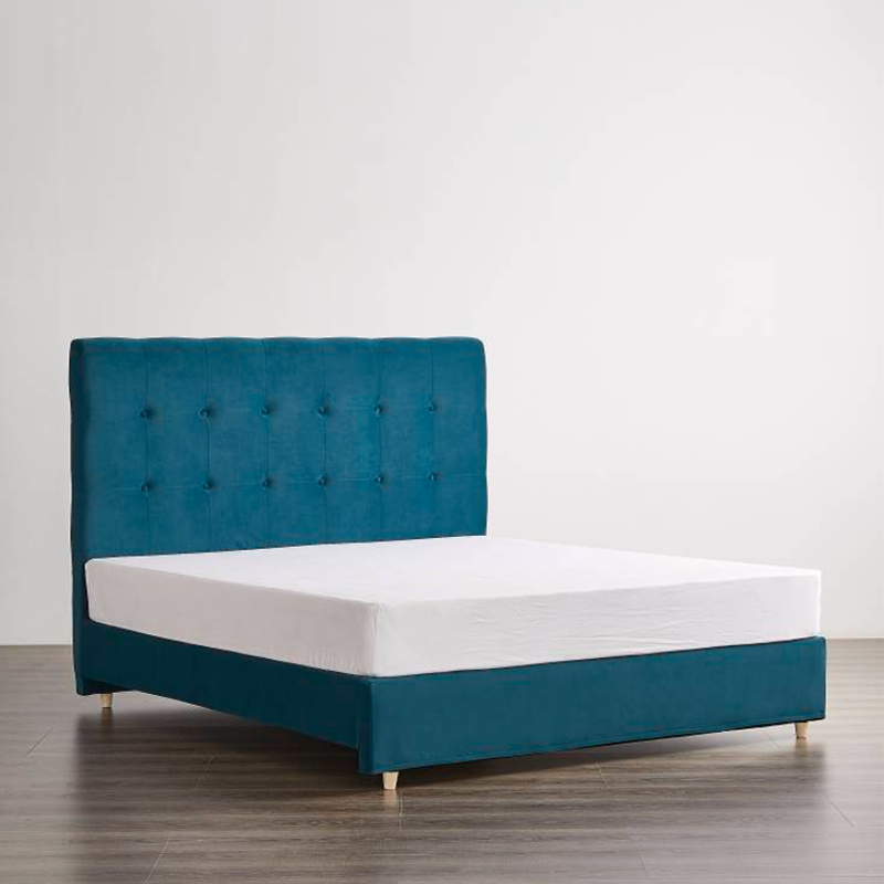 Velvet Wingback Bed - Elegance in Potter's Blue