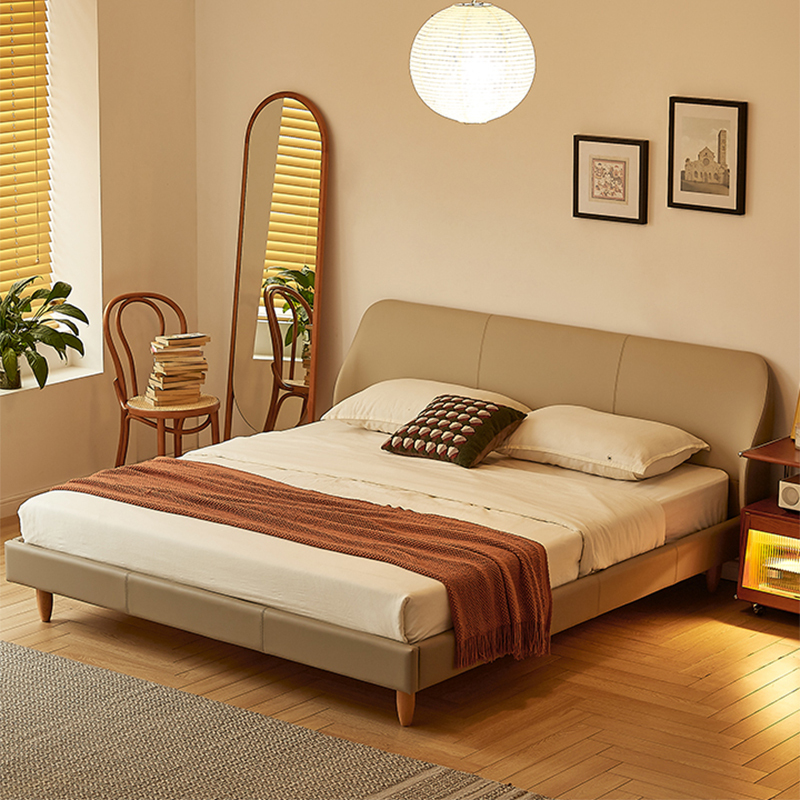 Napa Leather and Wood Bed - Luxury Meets Natural Elegance