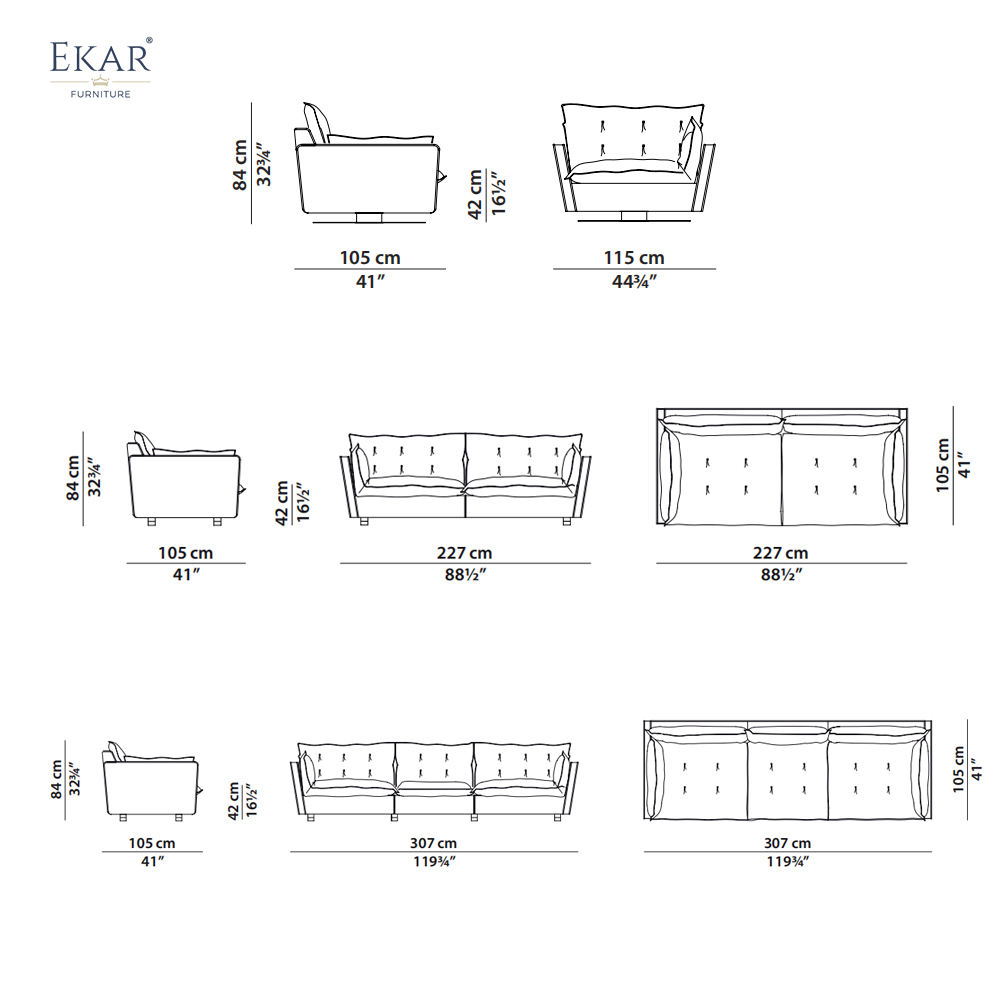 Ekar Furniture Velvet + Space Cotton Blend Sofa