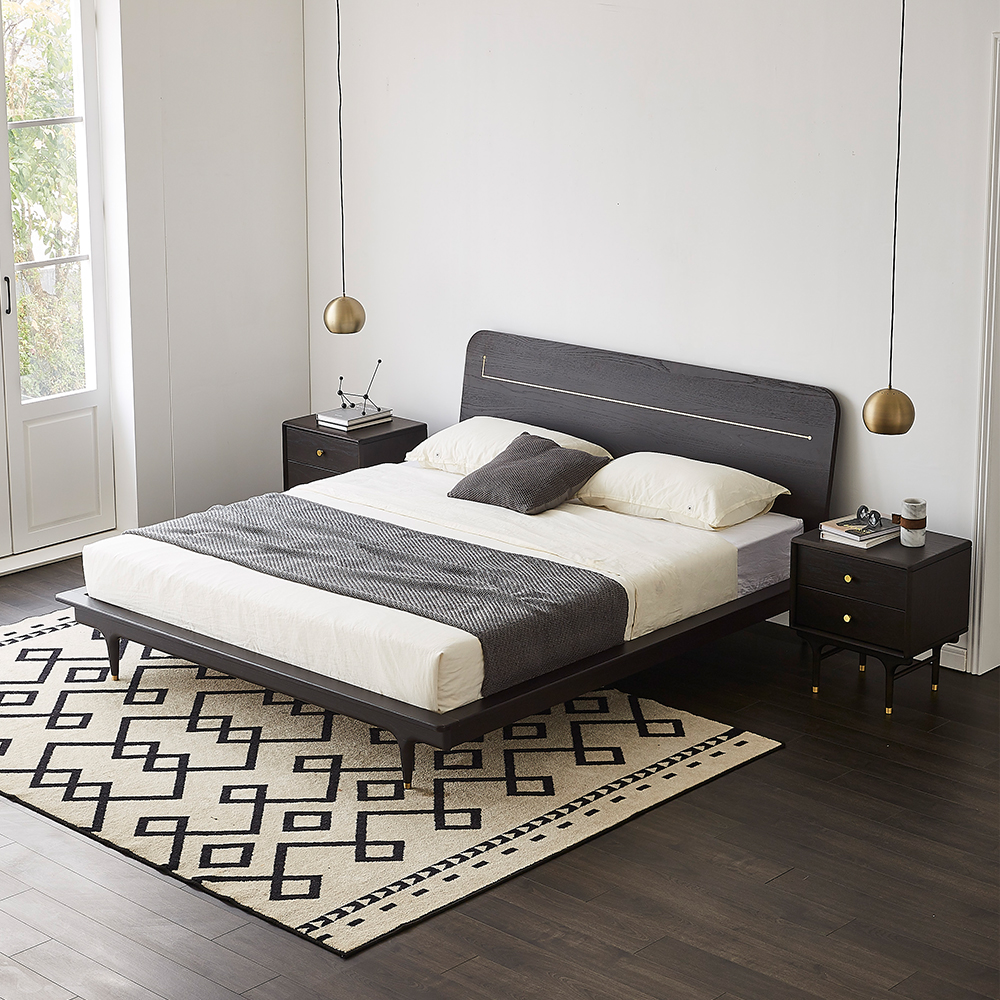 Minimalist Modern Bed and Nightstand Set - Sleek Bedroom Duo