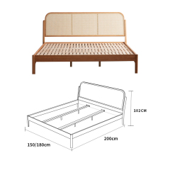 Modern Full-Size Solid Wood Bed Frame with Woven Headboard