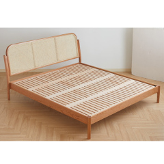 Modern Full-Size Solid Wood Bed Frame with Woven Headboard