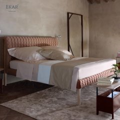 Oak Natural/Smoked Oak Leg Bed with Removable Upholstered Headboard