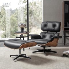 Walnut Veneer with Aluminum Alloy Swivel Base Lounge Chair