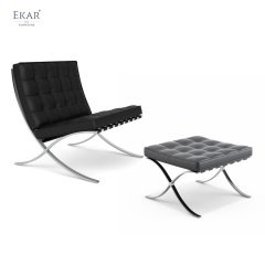 Stainless Steel Frame Lounge Chair with Shaped Cotton Cushion and Ottoman