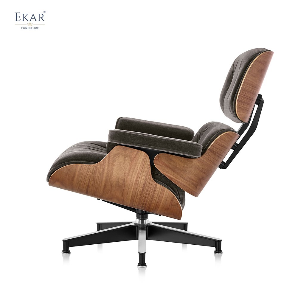 Walnut Veneer with Aluminum Alloy Swivel Base Lounge Chair