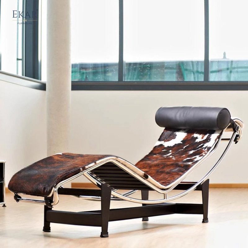 Adjustable Height Cowhide Cushioned Lounge Chair