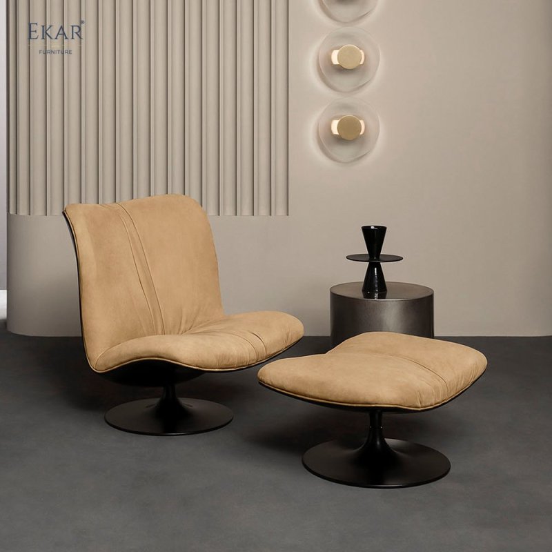 Matte Black Swivel Metal Base Lounge Chair