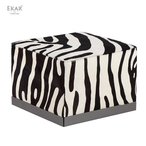 SLAB Upholstered Ottoman | Luxury Square Footstool with Metal Plinth Base | EKAR FURNITURE WHCC212
