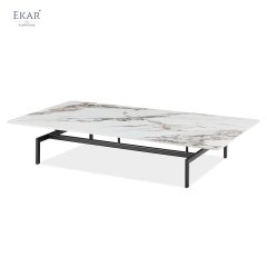 Gunmetal Gray Baked Paint Long Coffee Table with High Carbon Steel Base