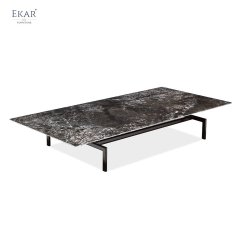 Gunmetal Gray Baked Paint Long Coffee Table with High Carbon Steel Base
