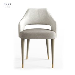 Imported White Wax Wood Dining Chair with Stainless Steel Champagne Gold Legs