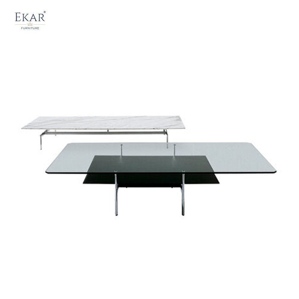 Gunmetal Gray Baked Paint Long Coffee Table with High Carbon Steel Base