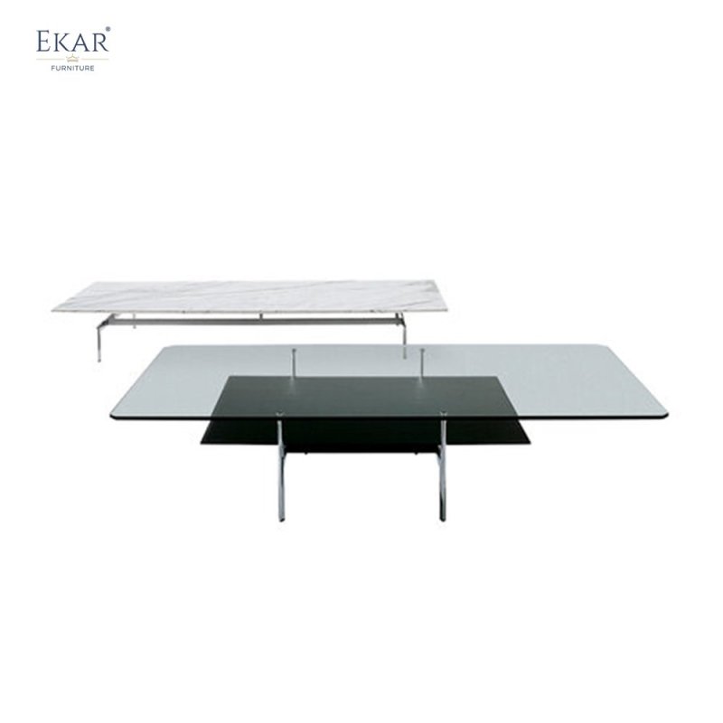 Gunmetal Gray Baked Paint Long Coffee Table with High Carbon Steel Base