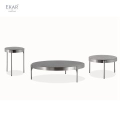 Stainless Steel Brushed Gunmetal Finish Coffee Table Set