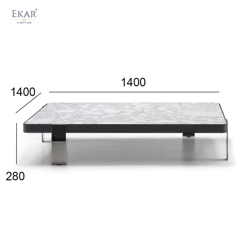 Solid Steel Coffee Table with Glossy Black Gunmetal Finish and Detachable Legs