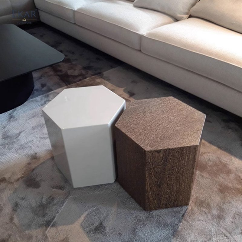 Hexagonal Coffee Table with Glossy Gray Piano Finish