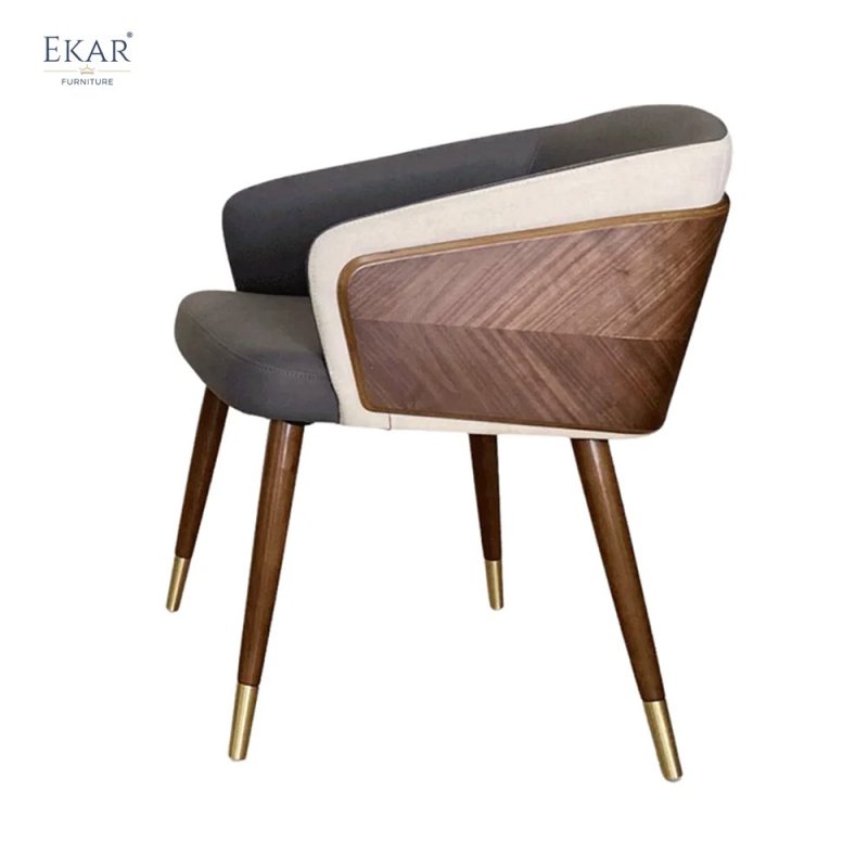 Walnut Wood Veneer Mosaic Backrest Dining Chair