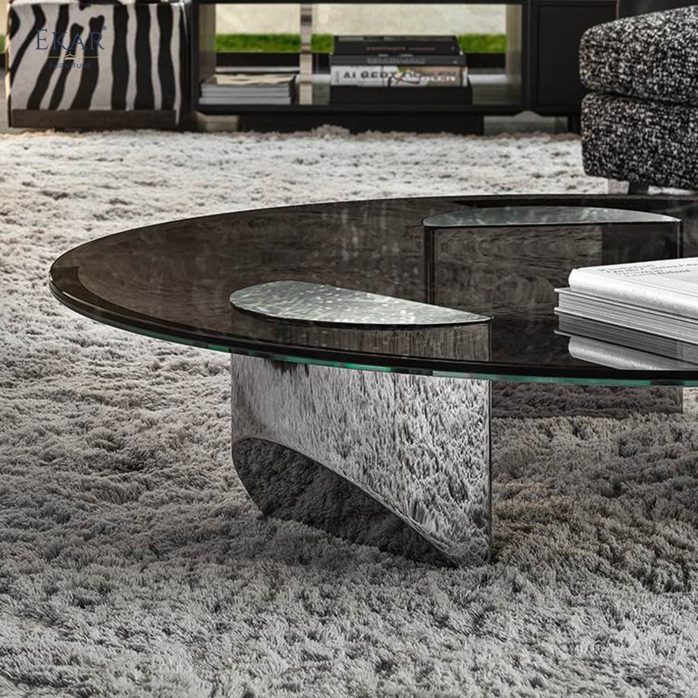 Gunmetal Gray Brushed Stainless Steel Round Coffee Table