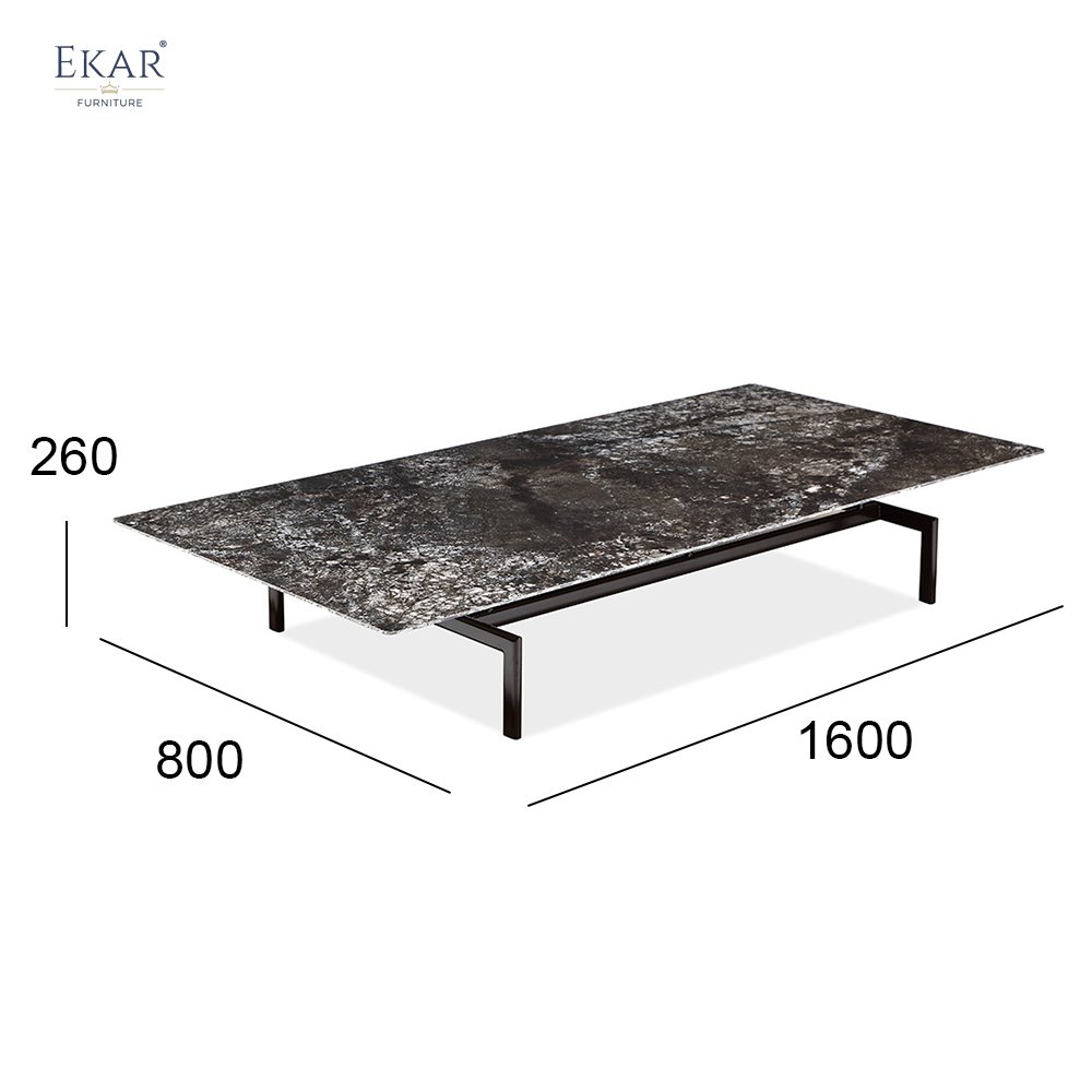 Gunmetal Gray Baked Paint Long Coffee Table with High Carbon Steel Base