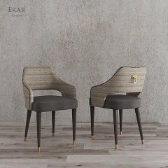 Imported White Wax Wood Dining Chair with Stainless Steel Champagne Gold Legs