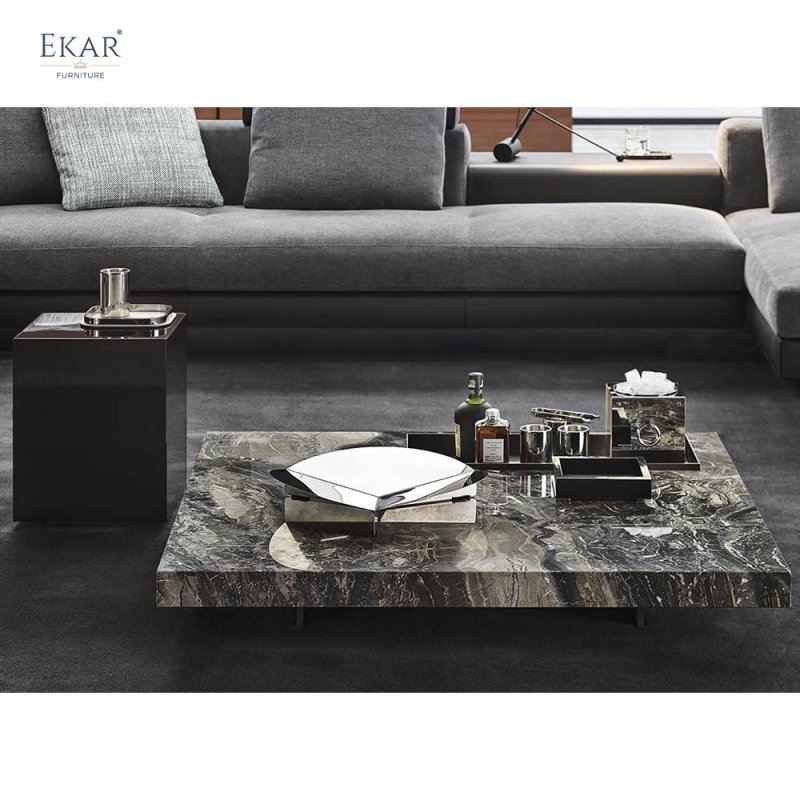 EKAR Slab Low-Profile Coffee Table | Modern Minimalist Wood & Stone Living Room Table | EKAR FURNITURE