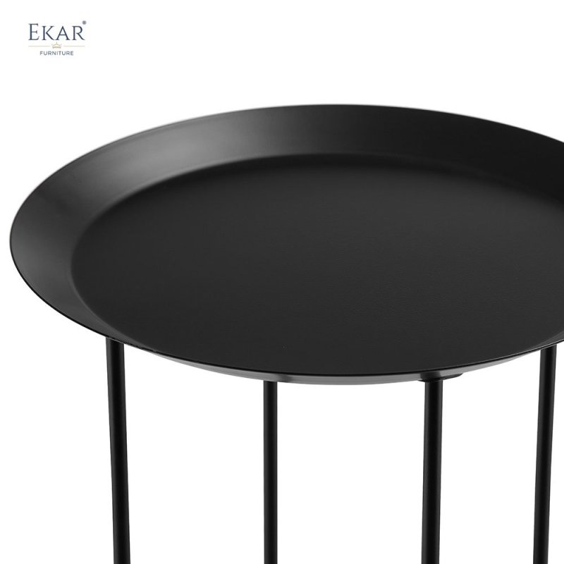 Black and White Matte Metal Baking Paint Round Corner Table