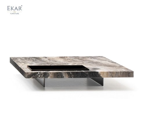 EKAR Slab Low-Profile Coffee Table | Modern Minimalist Wood &amp; Stone Living Room Table | EKAR FURNITURE
