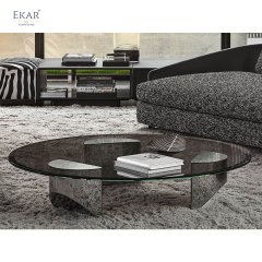 Gunmetal Gray Brushed Stainless Steel Round Coffee Table