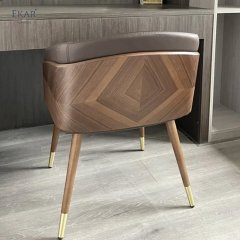Walnut Wood Veneer Mosaic Backrest Dining Chair