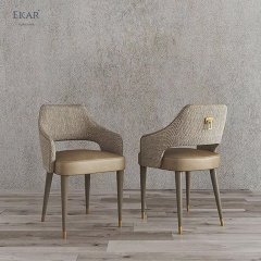 Imported White Wax Wood Dining Chair with Stainless Steel Champagne Gold Legs