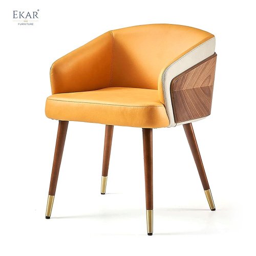 EKAR Chevron Wood Back Dining Chair | Modern Walnut &amp; Leather Dining Chair | EKAR FURNITURE