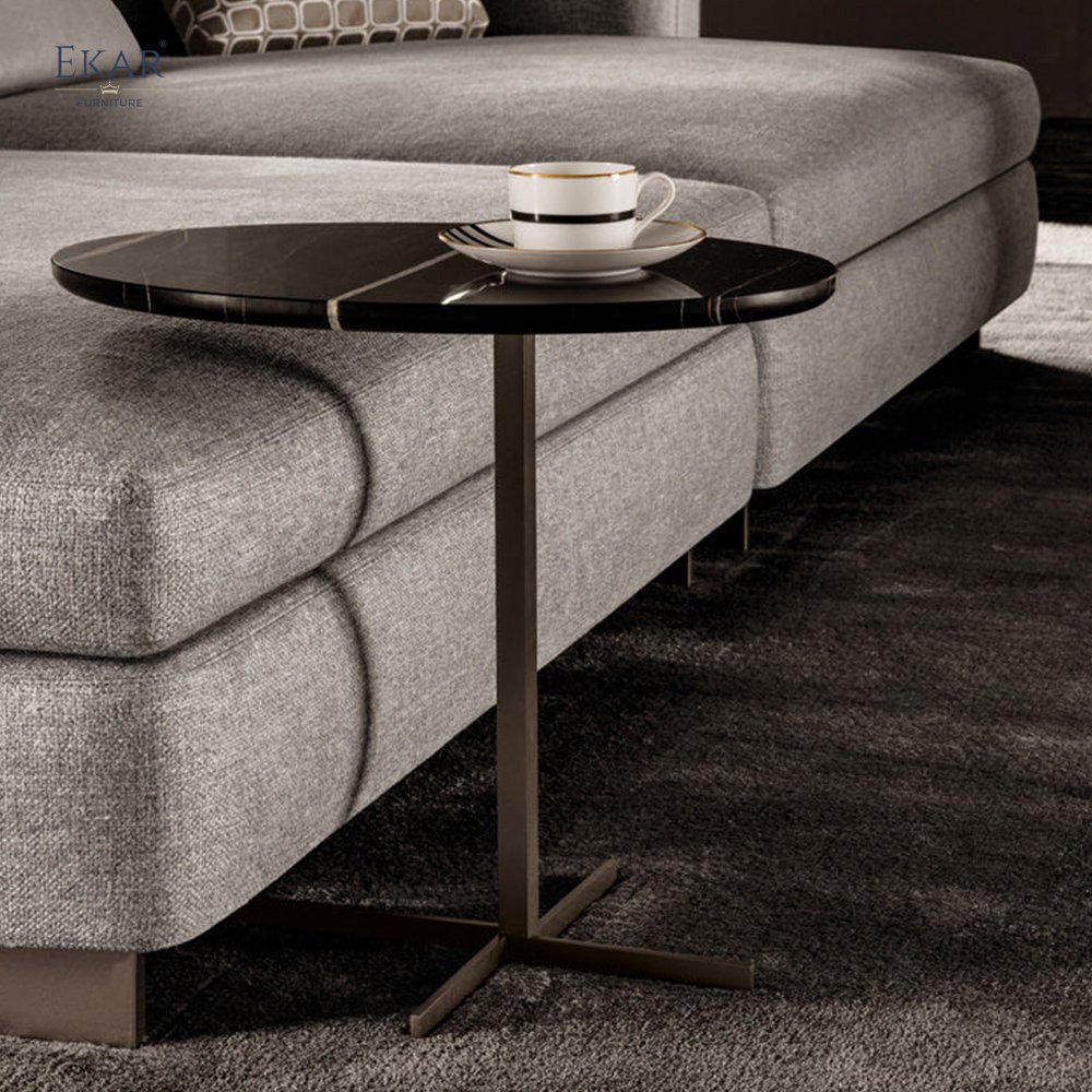 Deep Mocha Sandblasted Coffee Table with High-Carbon Steel Base