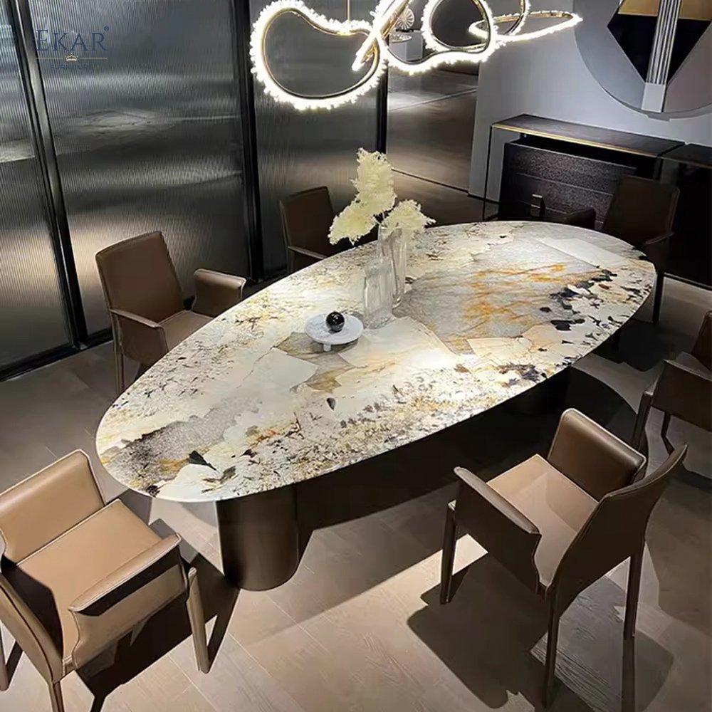 High Carbon Steel Egg-Shaped Dining Table with High-Temperature Paint Finish