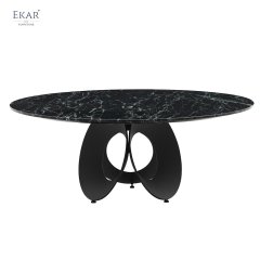 EKAR Loop Sculptural Base Round Dining Table | Modern Statement Marble & Glass Top Dining Table | EKAR FURNITURE