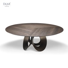 EKAR Loop Sculptural Base Round Dining Table | Modern Statement Marble & Glass Top Dining Table | EKAR FURNITURE