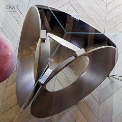EKAR Loop Sculptural Base Round Dining Table | Modern Statement Marble & Glass Top Dining Table | EKAR FURNITURE