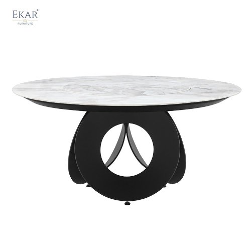 EKAR Loop Sculptural Base Round Dining Table | Modern Statement Marble &amp; Glass Top Dining Table | EKAR FURNITURE