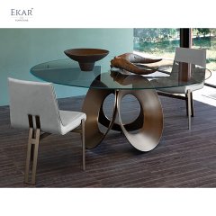EKAR Loop Sculptural Base Round Dining Table | Modern Statement Marble & Glass Top Dining Table | EKAR FURNITURE