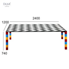 Gray and white stone mosaic tabletop, red, yellow and blue base dining table