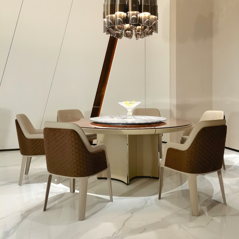 Modern marble luxury round dining table with swivel table